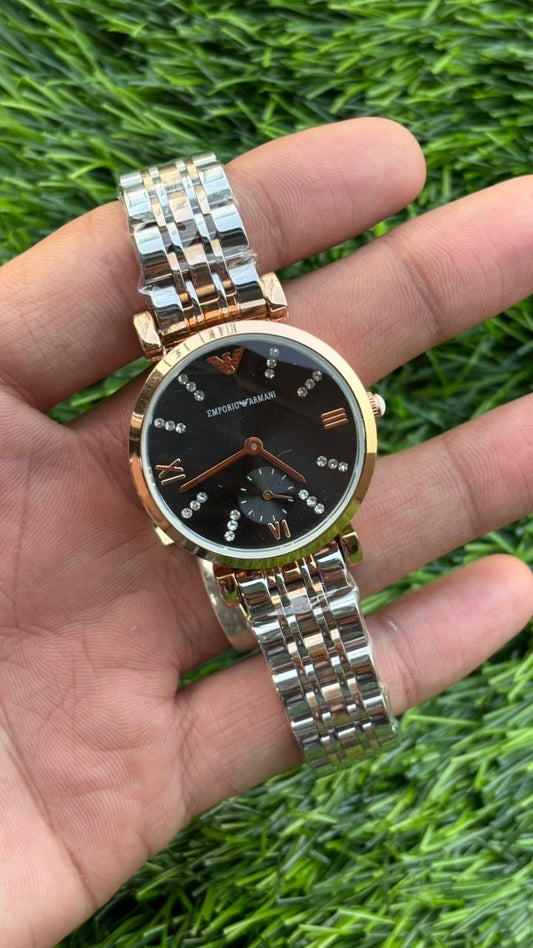 Emporio Armani Black Dial Chronograph Watch For Women's