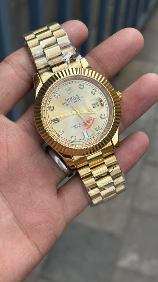 Rol-ex Datejust Gold Diamond Dial Watch For Men's