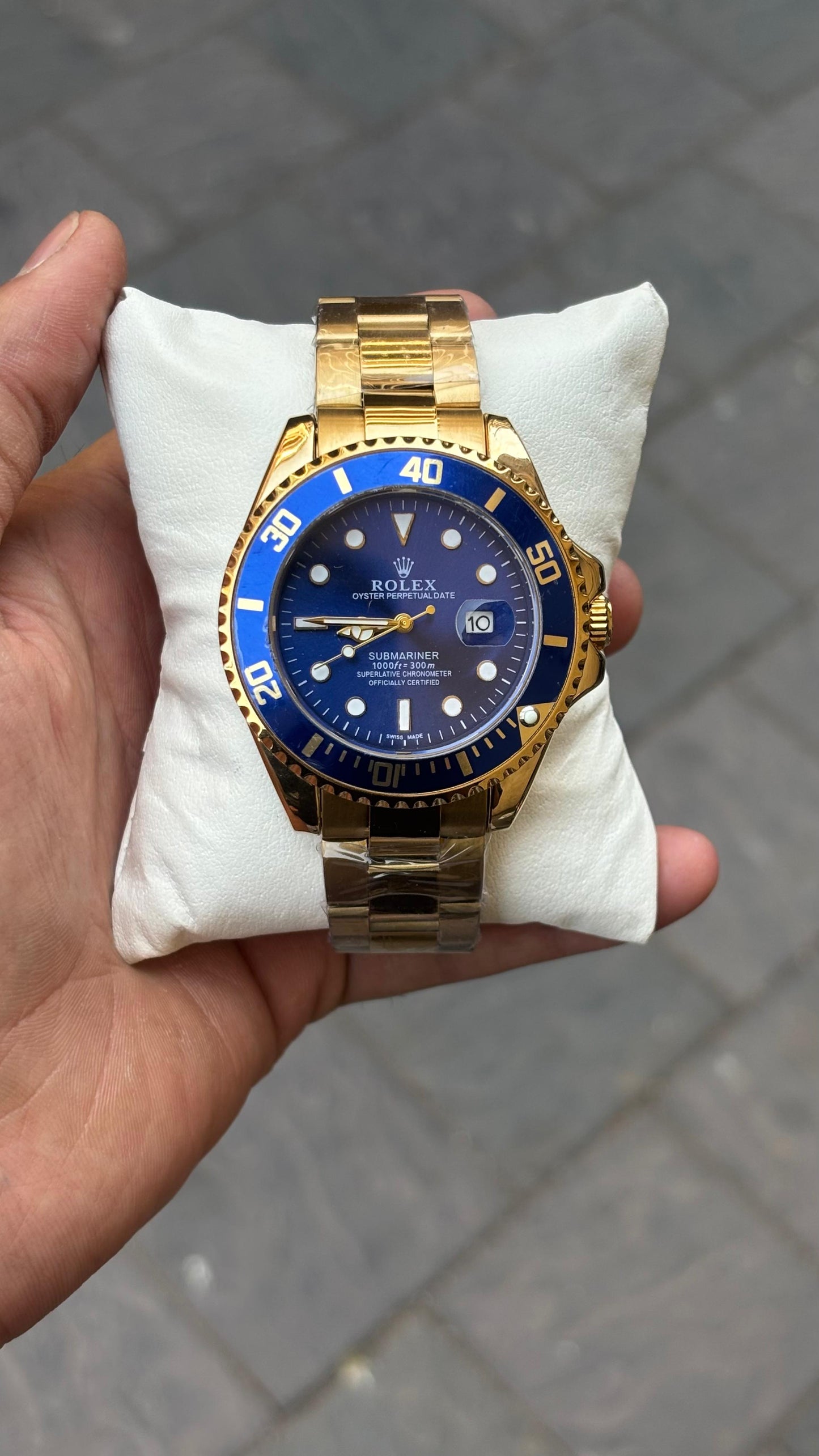 Rolex Submariner Quartz Gold Blue Dial Watch For Men's