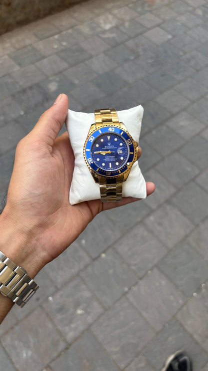 Rolex Submariner Quartz Gold Blue Dial Watch For Men's