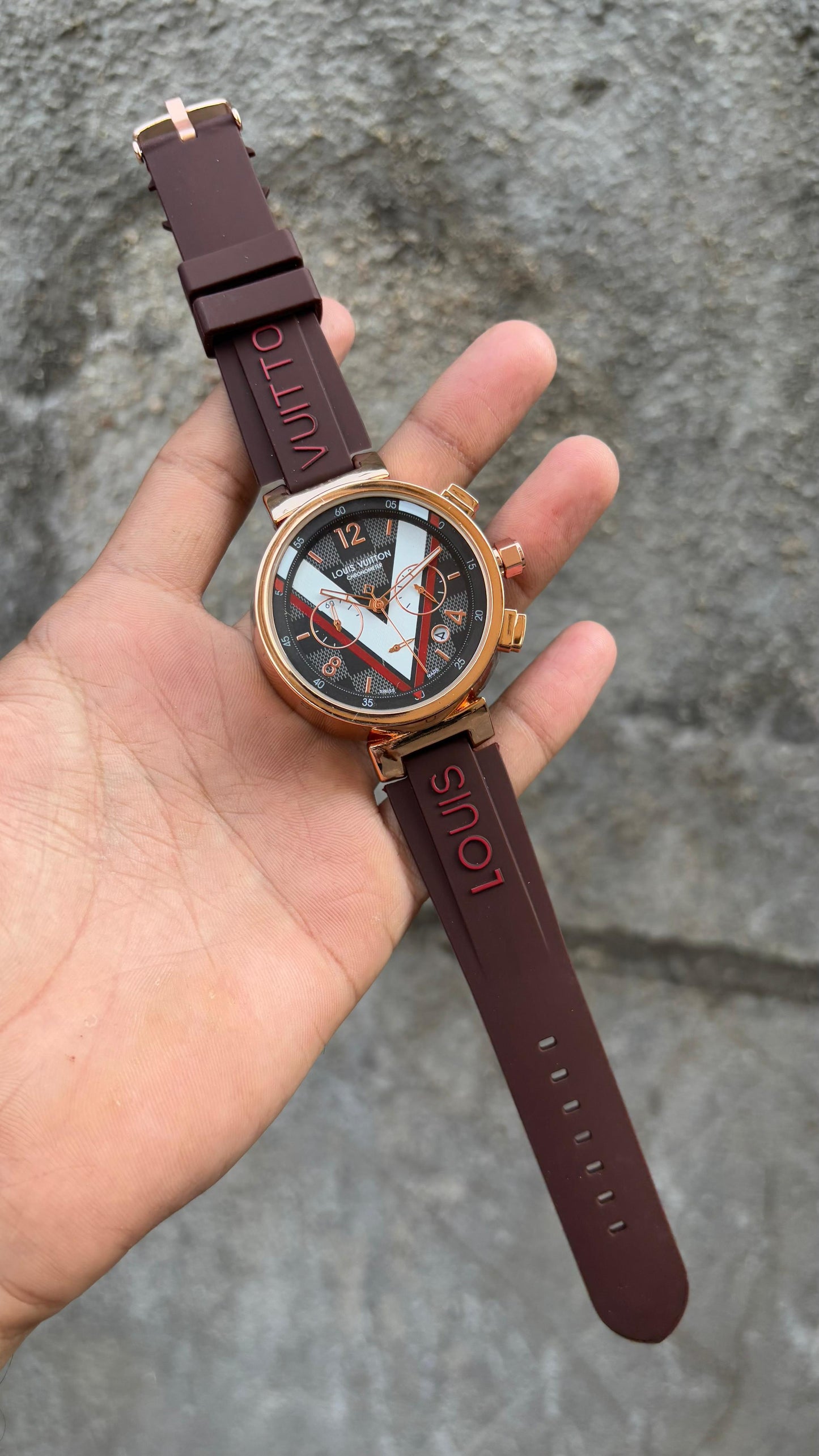 Louis Vuitton Chronograph Brown Silicone Belt Men's Watch