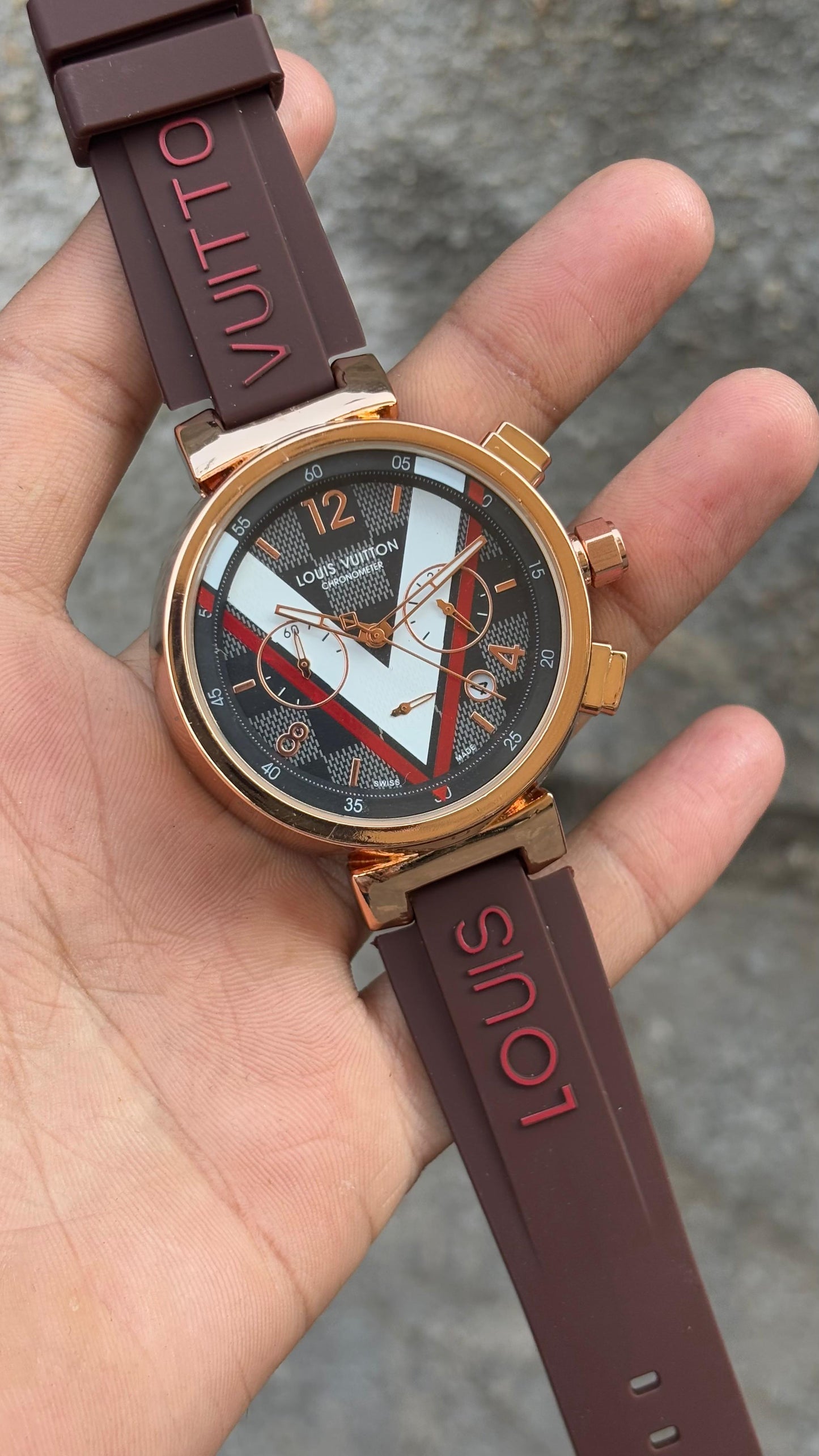 Louis Vuitton Chronograph Brown Silicone Belt Men's Watch