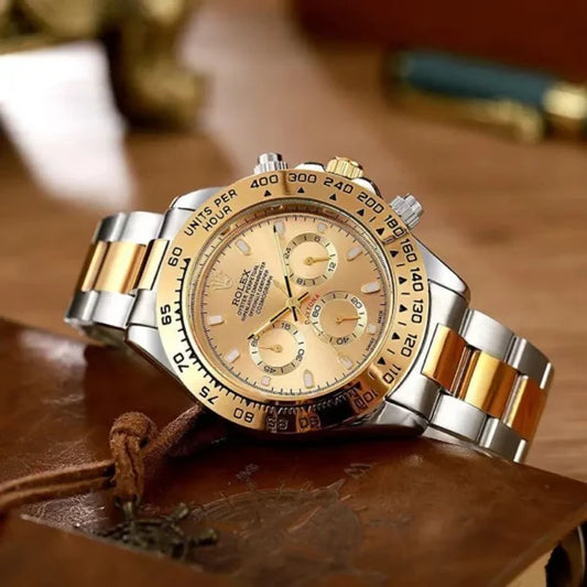 Ro-le-x Automatic Golden Dial Analog Chronograph Chain Metal Men's Watch