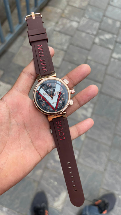 Louis Vuitton Chronograph Brown Silicone Belt Men's Watch