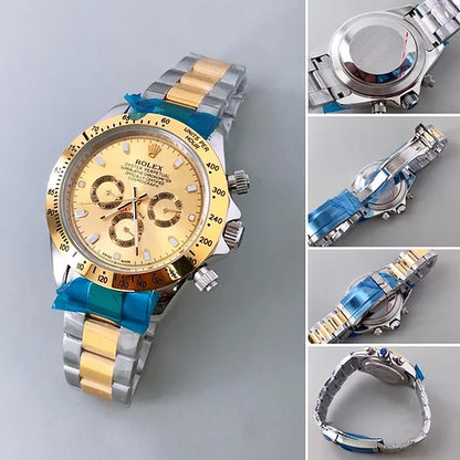 Ro-le-x Automatic Golden Dial Analog Chronograph Chain Metal Men's Watch