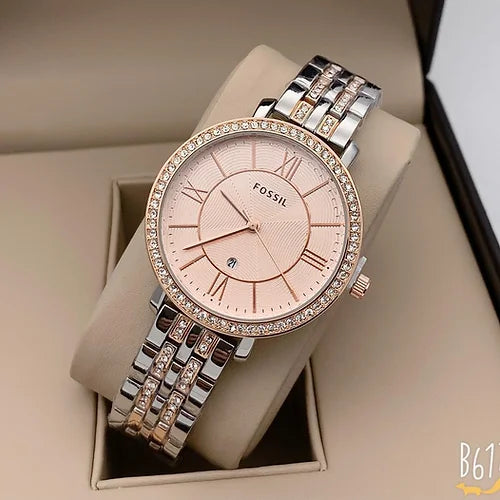 Fossil Rose Gold Dial Dimonds Watch For Women's