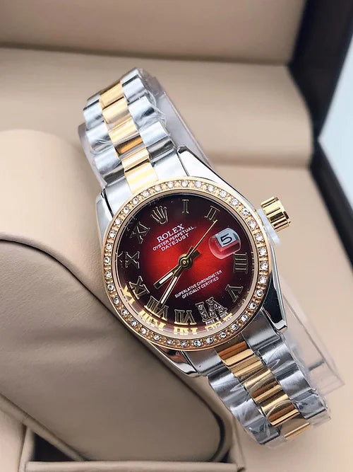 Rolex Red Dial Auto Women's Watch