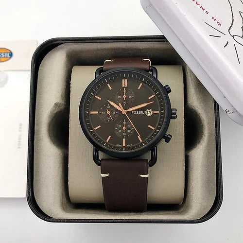 Fossil Brown Dial Leather Belt Chronograph For Men's Watch