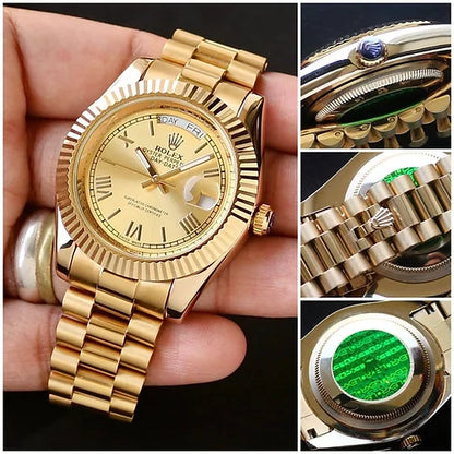 Rolex Automatic Golden Dial Analog Quartz Chain Men's Watch