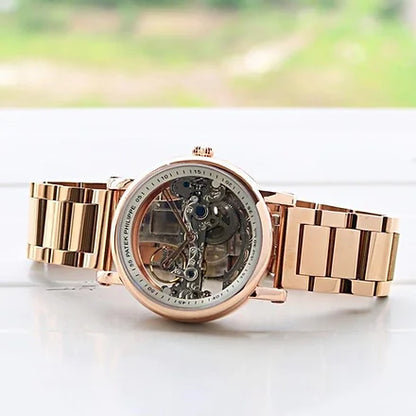 Patek Philippe Automatic Rose Gold Transparent Dial Bracelet Men's Watch