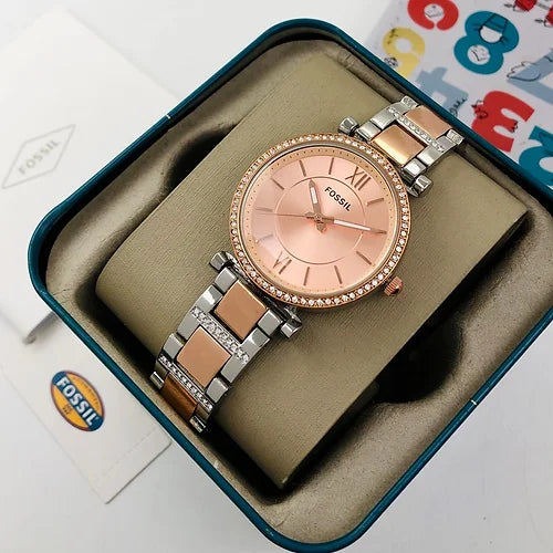 Fossil Rose Gold Dial Chain Metal Analog Quartz Women's Round Watch