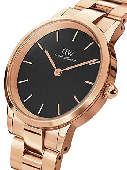 Daniel Wellington Iconic Link Rose Gold Black Dial Couple Watch Set