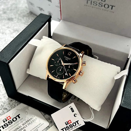 Tissot Chronograph Black Dial Leather Belt Men's Watch