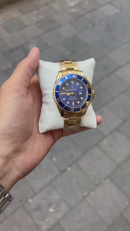 Rolex Submariner Quartz Gold Blue Dial Watch For Men's