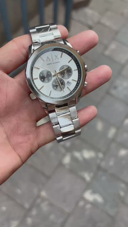 Armani Exchange White Dial Chronograph Metal Belt Men's Watch