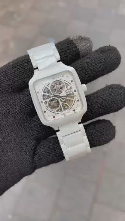 Rado White Rainbow Dial Ceramic Automatic Open Heart Watch For Men's