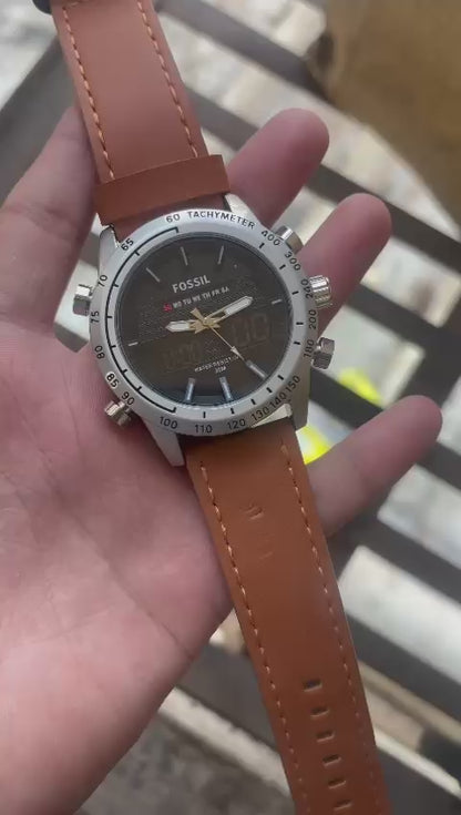 Fossil Black Dial Chronograph Leather Belt Analog For Men's Watch