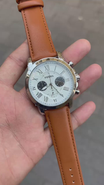 Fossil White Dial All Chronograph Working Leather Belt Men's Watch