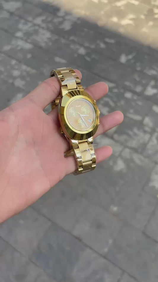 Rado Diastar Gold Dial Chronograph Steel High Quality Men's Watch