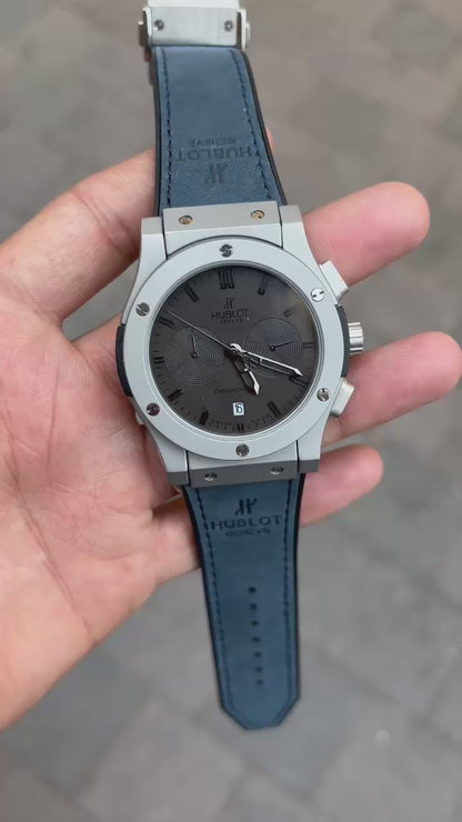 Hublot Black Dial Chronograph Blue Leather Belt Men's Watch