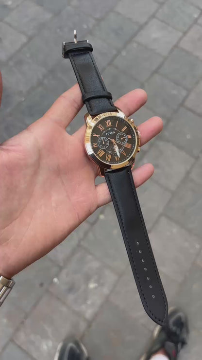 Fossil Black Rose Gold Dial All Chronograph Working Men's Watch
