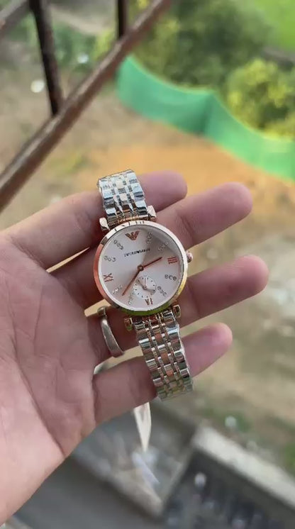 Emporio Armani Rose Gold Dial Chronograph Watch For Women's