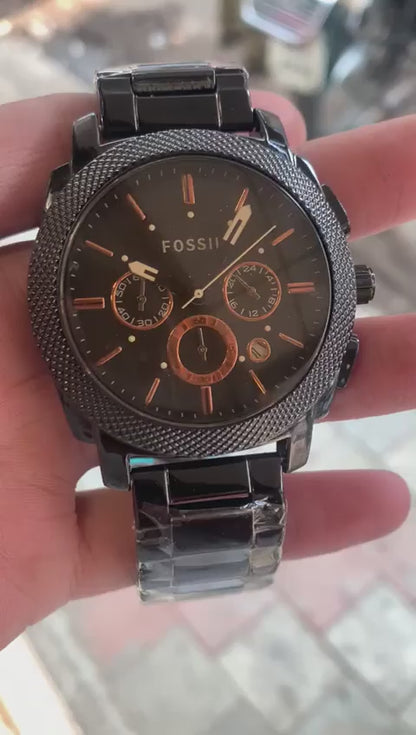 Fossil Fs4682 Brown Dial Black Metal Watch for Men