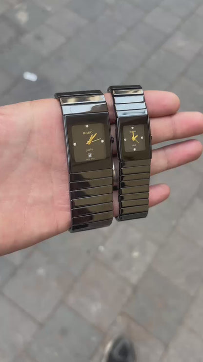 Rado Square Black Dial Couple Watch