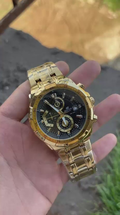 Casio Edifice Black Dial Gold Chain Metal Belt Analog Men's Watch