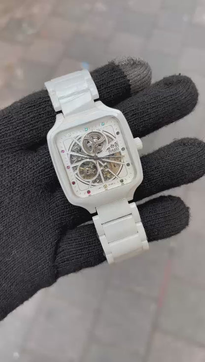Rado White Rainbow Dial Ceramic Automatic Open Heart Watch For Men's