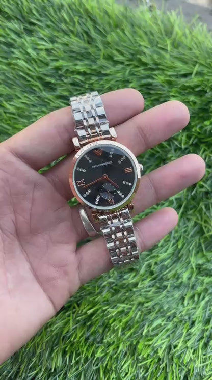 Emporio Armani Black Dial Chronograph Watch For Women's