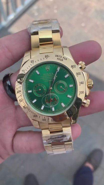 Rolex Automatic Golden And Green Dial Analog Chronograph Round Men's Watch