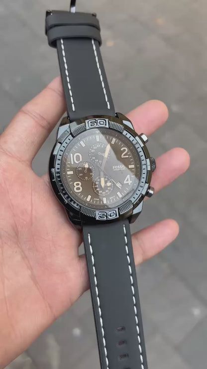 Fossil Black Dial Chronograph Leather Belt Watch For Men's