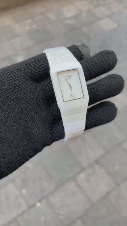 Rado Square Silver White Dial Ciramic Belt Men's Watch