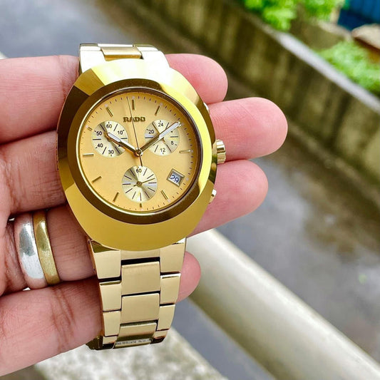 Rado Diastar Gold Dial Chronograph Steel High Quality Watch For Men's